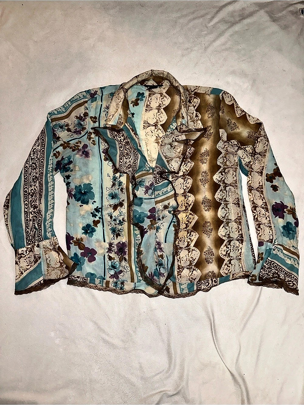 Sunny Taylor Y2K Boho Floral Ruffle Blouse L